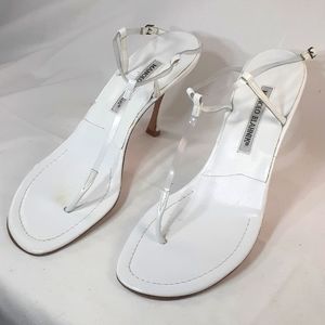 Manolo Blahnik white leather heels clear strap size 40 size 10